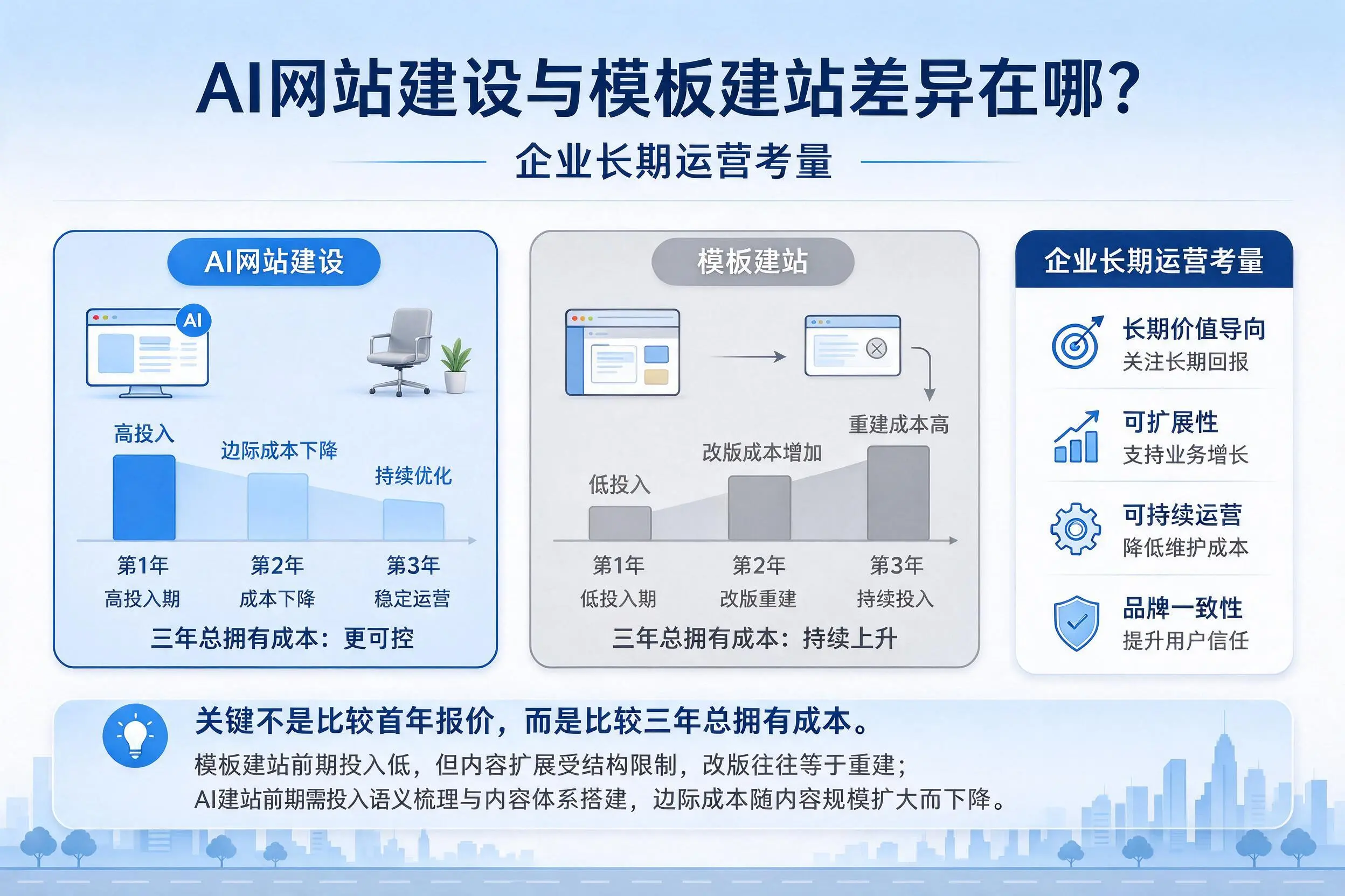 AI网站建设与模板建站差异在哪？海口企业长期运营考量